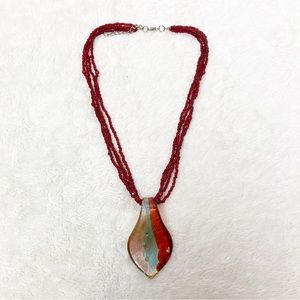 Blown Glass pendant necklace red